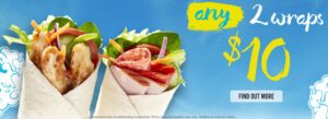 DEAL: Subway - Any Two Wraps for $10 8 20150814 Subway