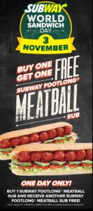 DEAL: Subway - Buy One Get One Free Footlong Meatball Sub (3 November 2016) 8 subway-meatball