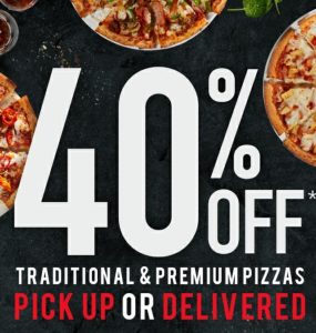 DEAL: Domino's 40% off Traditional/Premium Pizzas Delivered (24 April) 13 DEAL: Domino's 40% off Traditional/Premium Pizzas Delivered (24 April) 1