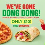 Promotion advertising $10 Pepperoni Burst pizzas and Garlic Goddess wraps at OOSHMAN.