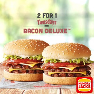DEAL: January 2016 Twosdays - 2 For 1 Bacon Deluxe at Hungry Jack's 1