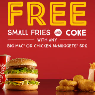 DEAL: McDonald's Free Small Fries & Coke with Big Mac or 6 McNuggets purchase 3