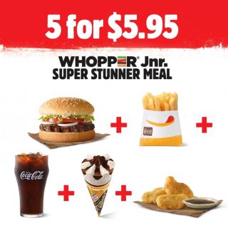 DEAL: Hungry Jack's 5 for $6.95 Super Stunner (Cheeseburger, Fries, Coke, 3 Nuggets, Drumstick) 4