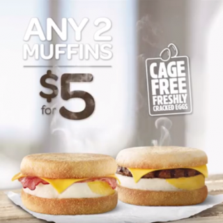 DEAL: Hungry Jack's - 2 Muffins for $5 (Bacon & Egg or Sausage & Egg) 1