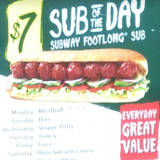 DEAL: Subway $7 Footlong Sub Of The Day 1 DEAL: Subway $7 Footlong Sub Of The Day 1
