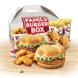 DEAL: KFC $25.95 Family Burger Box (2 Burgers, 2 Twisters, 2 Large Chips, 6 Nuggets & Popcorn Chicken) 1