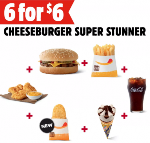 DEAL: Hungry Jack's 6 for $6 Super Stunner (Cheeseburger, Fries, Coke, 3 Nuggets, Drumstick, Hash Brown) [SA] 3