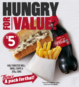DEAL: Red Rooster - $5 Half Rooster Roll, Small Chips & 250ml Coke 3