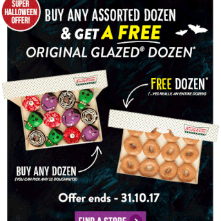 DEAL: Krispy Kreme - Free Dozen Glazed Doughnuts with Halloween or Double Pack Dozen purchase 3