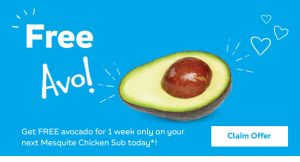 DEAL: Subway Eat Fresh Club - Free Avocado with Smokin' Mesquite Chicken Sub 1
