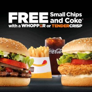 DEAL: Hungry Jack's Free Small Chips & Coke with a Whopper or Tendercrisp (starts 14 January) 29 DEAL: Hungry Jack's Free Small Chips & Coke with a Whopper or Tendercrisp (starts 14 January) 1