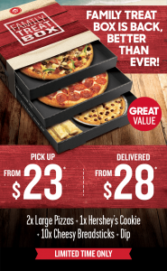 DEAL: Pizza Hut $23 Family Treat Box (2 Large Pizzas, Hershey's Cookie & 10 Cheesy Bread Sticks) 3