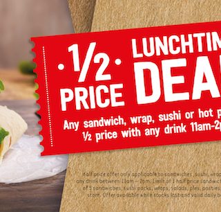 DEAL: 7-Eleven - 1/2 Price Lunchtime Deal - Any Sandwich, Wrap, Sushi or Hot Pastry 1/2 Price with Any Drink (11am-2pm) 2