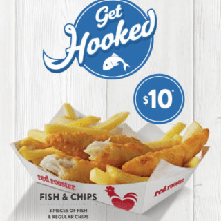 DEAL: Red Rooster $10 Fish & Chips (3 Pieces Fish & Regular Chips) 10 DEAL: Red Rooster $10 Fish & Chips (3 Pieces Fish & Regular Chips) 10