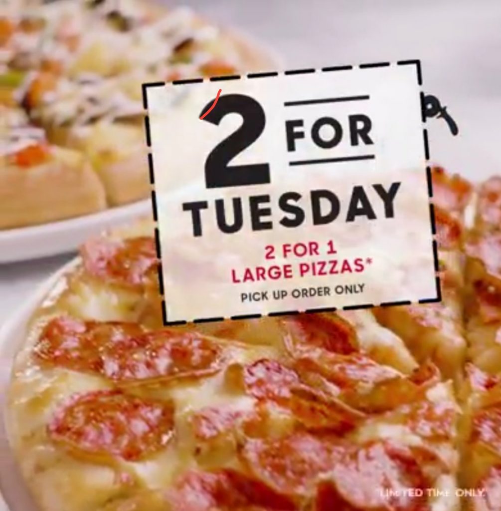 DEAL Pizza Hut Buy One Get One Free Pizzas on Tuesday (2 for