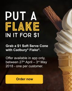 DEAL: McDonald's $1 Soft Serve Cone & Flake with mymacca's app (until May 3) 3