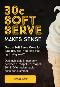 DEAL: McDonald's 30c Soft Serve Cone with mymacca's app (until April 19) 3