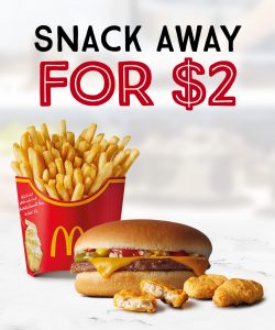 DEAL: McDonald’s - $2 Snacks - Medium Fries, Cheeseburger or 3 McNuggets on mymacca's app (until May 10) 3