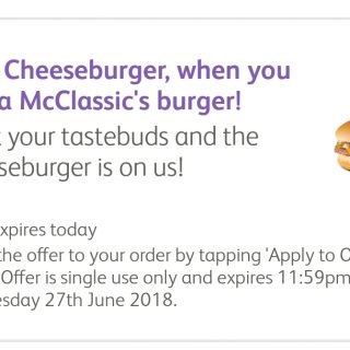 DEAL: McDonald’s - Free Cheeseburger when you buy a McClassics Burger using mymacca's app (until June 27) 6