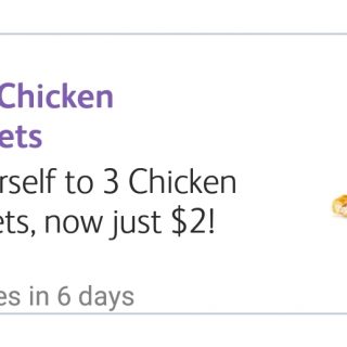 DEAL: McDonald’s - 3 Nuggets for $2 using mymacca's app (until March 20) 10 DEAL: McDonald’s - 3 Nuggets for $2 using mymacca's app (until March 20) 10