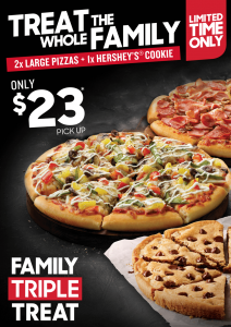 DEAL: Pizza Hut $23 Family Triple Treat (2 Large Pizzas & Hershey's Cookie) 3