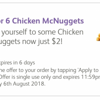 DEAL: McDonald's 6 Nuggets for $2 with mymacca's app (until August 6, targeted) 9