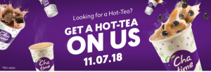 DEAL: Chatime - Free Hot Tea on Wednesday 11 July 2018 3