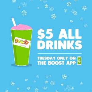 DEAL: Boost Juice App - $5 Drinks on Tuesday 27 November 2018 8