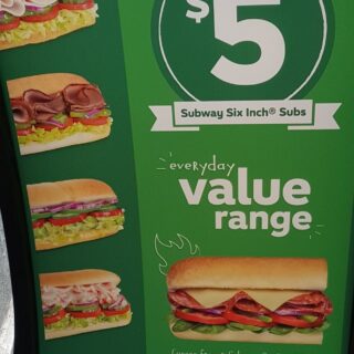 DEAL: Subway $5 Everyday Value Range 1 DEAL: Subway $5 Everyday Value Range 1