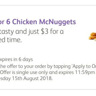 DEAL: McDonald's - 6 Nuggets for $3 on mymacca's app (until August 15) 1
