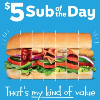 DEAL: Subway $5 6" Sub Of The Day ($8 Footlong) 6