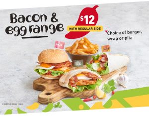 DEAL: Nando's - $12 Bacon & Egg Burger, Wrap or Pita & Regular Side 6
