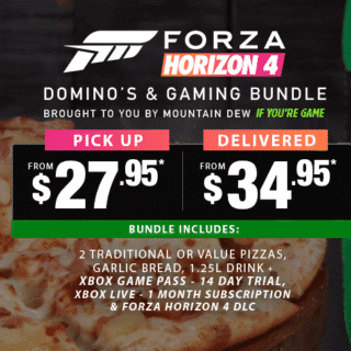 DEAL: Domino's $27.95 Gaming Bundle - 2 Pizzas, Garlic Bread, 1.25L Drink, Xbox Game Pass, Xbox Live & Forza Horizon 4 DLC 7 DEAL: Domino's $27.95 Gaming Bundle - 2 Pizzas, Garlic Bread, 1.25L Drink, Xbox Game Pass, Xbox Live & Forza Horizon 4 DLC 7