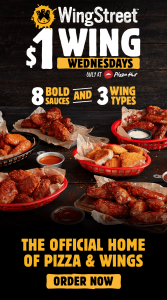 DEAL: Pizza Hut - $1 Wing Wednesday, 1 Large Pizza + 6 Wings + Drink $19.95 & More 10