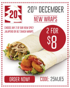 DEAL: Red Rooster - 2 Spicy Jalapeno or BLT Smash Wraps for $8 (20 December - 25 Days of Christmas) 8 DEAL: Red Rooster - 2 Spicy Jalapeno or BLT Smash Wraps for $8 (20 December - 25 Days of Christmas) 1