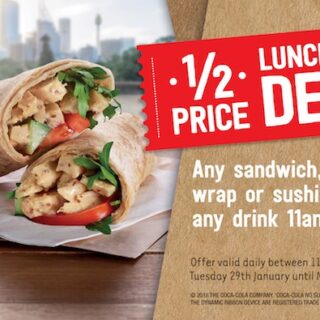DEAL: 7-Eleven - 1/2 Price Lunchtime Deal - 1/2 Price Sandwich, Wrap, Sushi, Pastry & Lunch Items with Any Drink (11am-2pm) 7 DEAL: 7-Eleven - 1/2 Price Lunchtime Deal - 1/2 Price Sandwich, Wrap, Sushi, Pastry & Lunch Items with Any Drink (11am-2pm) 7