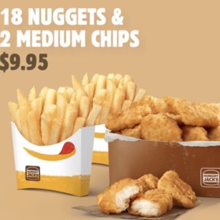 DEAL: Hungry Jack's App - $9.95 18 Nuggets and 2 Medium Chips (until 20 May 2019) 1 DEAL: Hungry Jack's App - $9.95 18 Nuggets and 2 Medium Chips (until 20 May 2019) 1