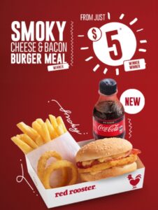 DEAL: Red Rooster - $5 Smoky Cheese & Bacon Burger Meal 1