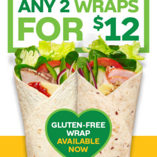 DEAL: Subway - Any Two Wraps for $12 1 DEAL: Subway - Any Two Wraps for $12 1