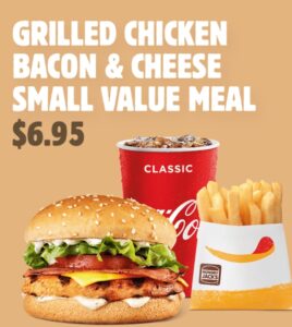 DEAL: Hungry Jack's App - $6.95 Small Grilled Chicken Bacon & Cheese Meal 1