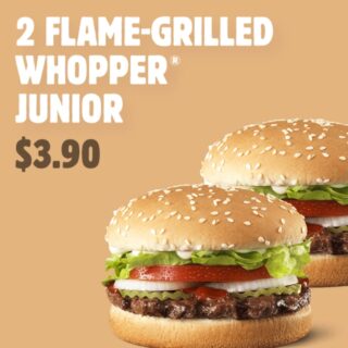 DEAL: Hungry Jack's App - 2 Whopper Juniors for $3.95 1 DEAL: Hungry Jack's App - 2 Whopper Juniors for $3.95 1