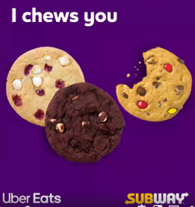 DEAL: Uber Eats ICHEWSYOU Promo Code - 3 Free Subway Cookies ($5 off) 3