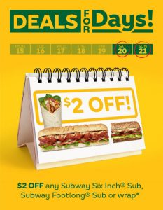 DEAL: Subway - $2 off any Sub or Wrap (20-21 April 2019) 3