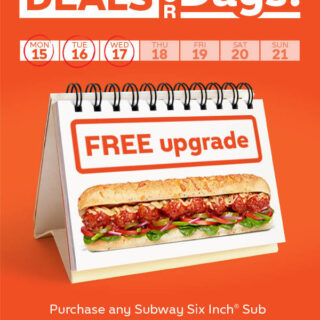 DEAL: Subway - Free Upgrade from Six-Inch to Footlong Sub (until 17 April 2019) 2 DEAL: Subway - Free Upgrade from Six-Inch to Footlong Sub (until 17 April 2019) 2