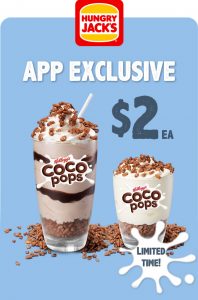 DEAL: Hungry Jack's App - $2 Coco Pops Storm or Deluxe Thickshake 3