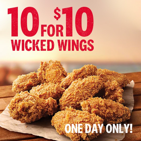 DEAL KFC 10 Wicked Wings for 10 with App (22 May 2019