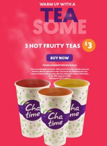 DEAL: Chatime - 3 Hot Fruity Teas for $3 3