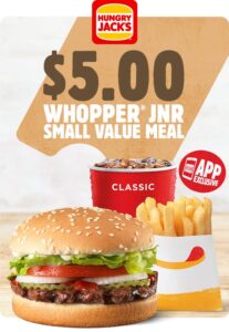 DEAL: Hungry Jack's App - $5 Whopper Junior Small Meal (until 30 March 2020) 29 DEAL: Hungry Jack's App - $5 Whopper Junior Small Meal (until 30 March 2020) 1