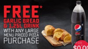 DEAL: Domino's - Free Garlic Bread and 1.25L Drink with Menu Priced Pizza Purchase (29 September 2019) 3