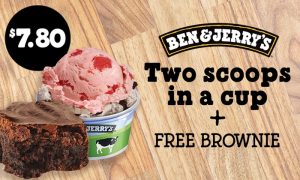 DEAL: Ben & Jerry's - $10 Store Credit for $5, $20 Credit for $10, 1 Scoop for $4, 2 Scoops + Brownie $7.80 (via Groupon) 4